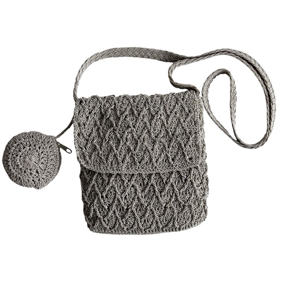 Hillard & Hanson Handbags - Vintage Tan Macrame Crossbody Bag